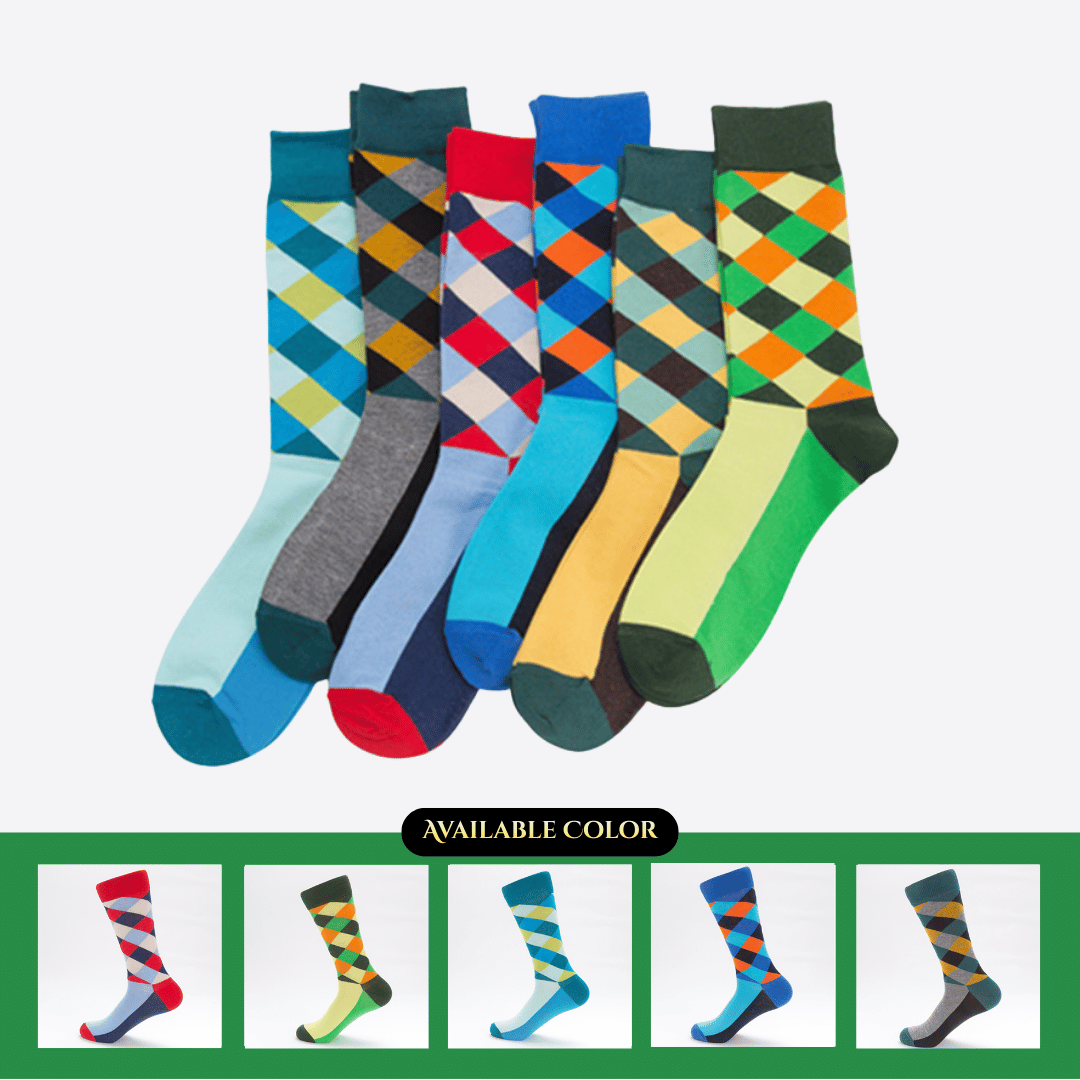 European & American Style Diamond Mid-Calf Socks for Casual & Sports Wear