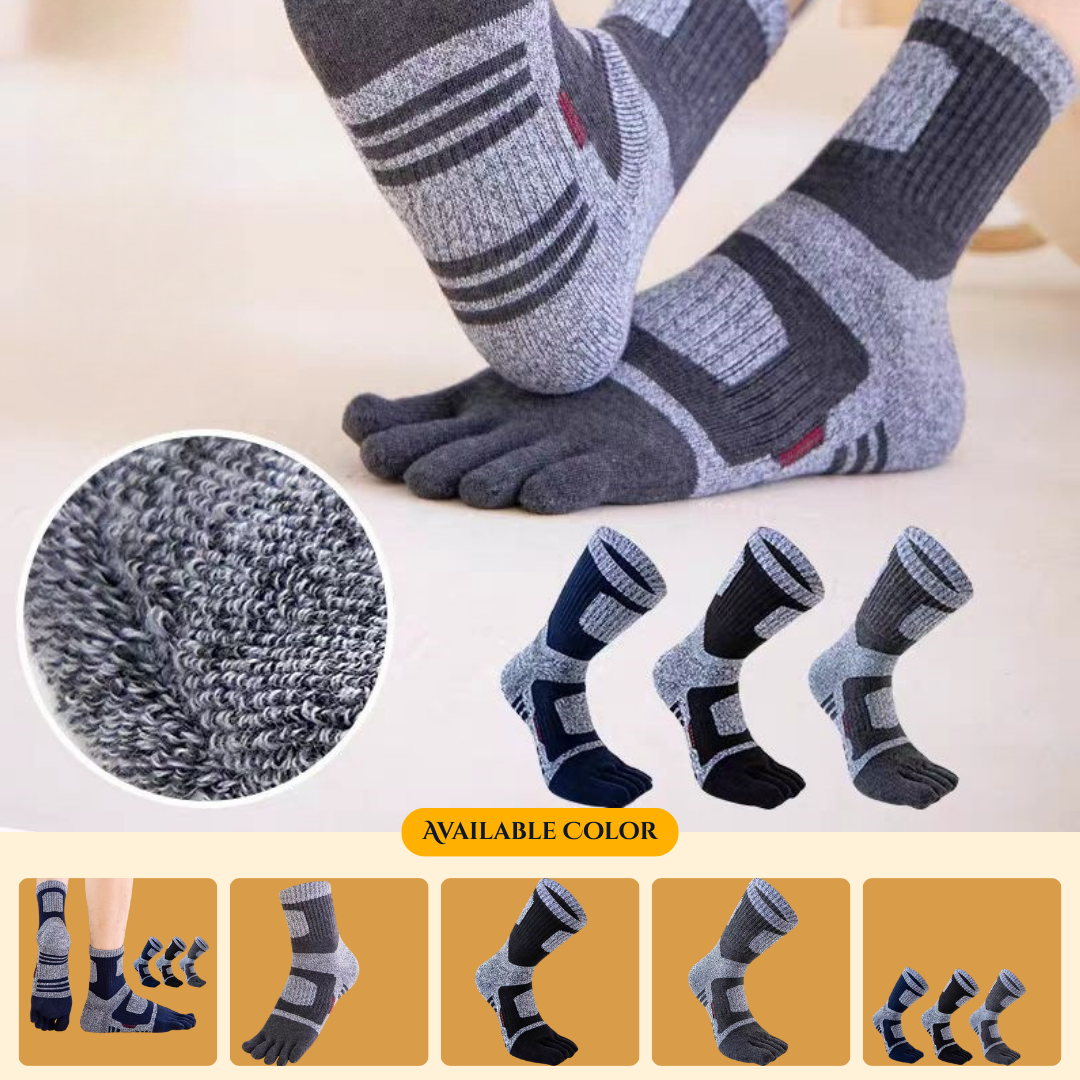 1000 Men's Professional Five-Finger Socks, Pure Cotton, Split-Toe, Terry Sole, Mid-Calf, Thickened Terry Cloth, Suitable for Hiking, Mountaineering, and Outdoor Sports