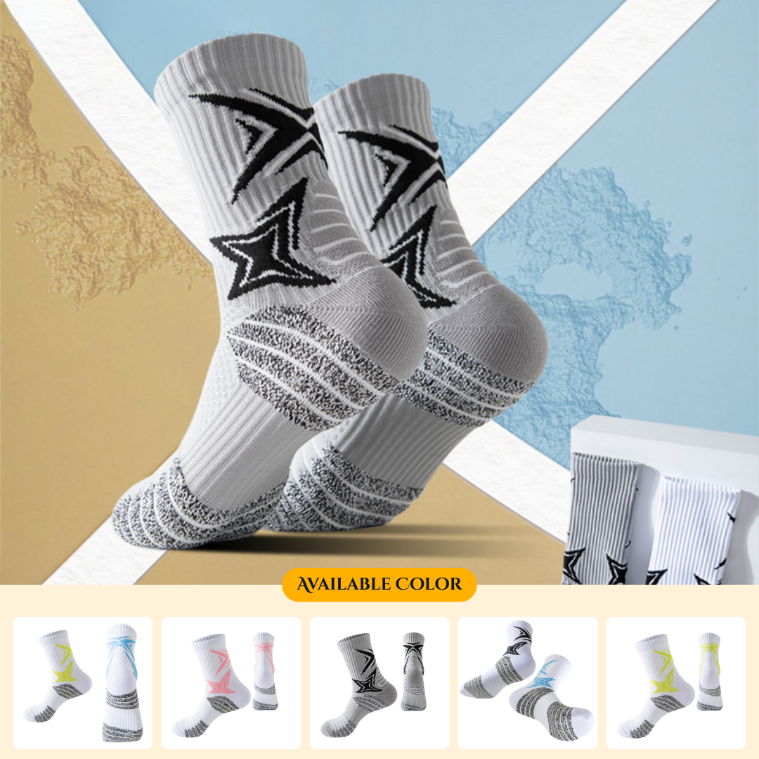 2025 New Men's Sports Socks, Elite Performance Breathable High-Top Terry Cloth Sole Professional Anti-Slip Yarn Basketball Socks