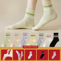 2025 Women's Spring/Summer Thin Cotton Sweat-Absorbing Odor-Resistant Seamless Socks, Light Sports Ramie Socks, Breathable Double Bar Mid-Calf Socks