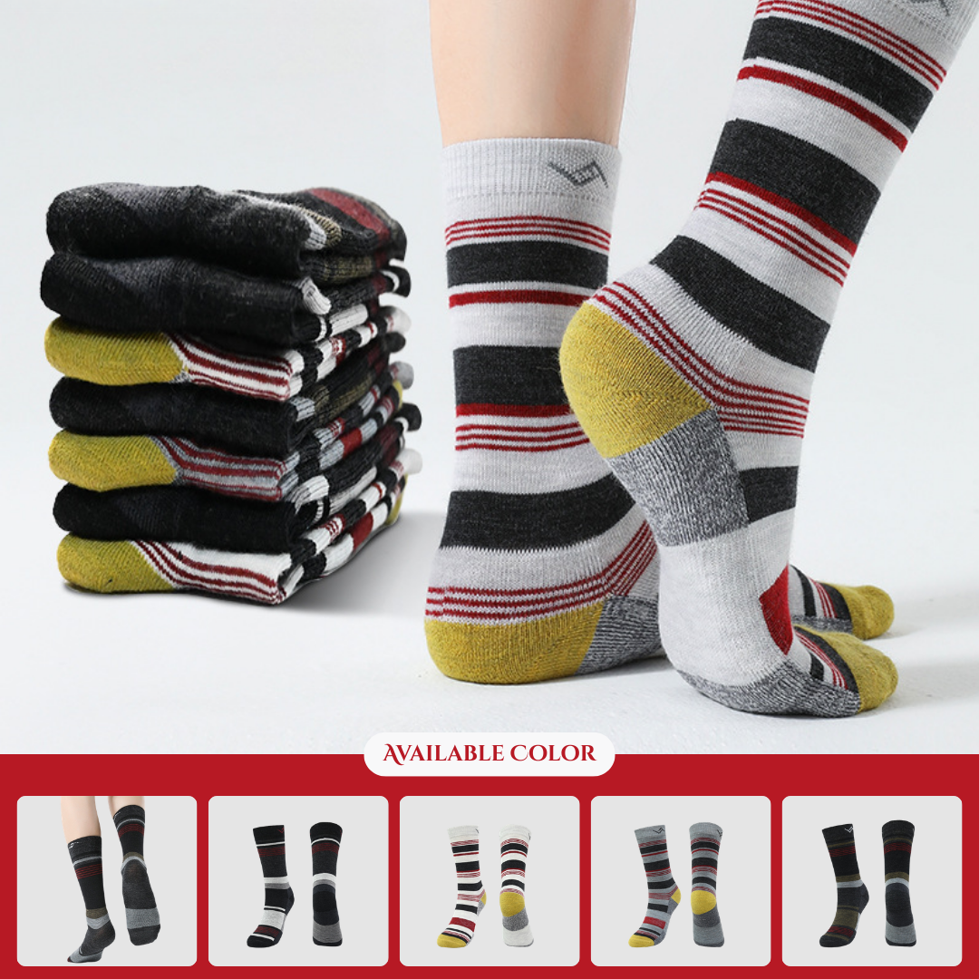 Autumn/Winter Striped 80% Merino Wool Warm Mid-Calf Socks Women's Casual Sports Men's Hiking Socks 3349