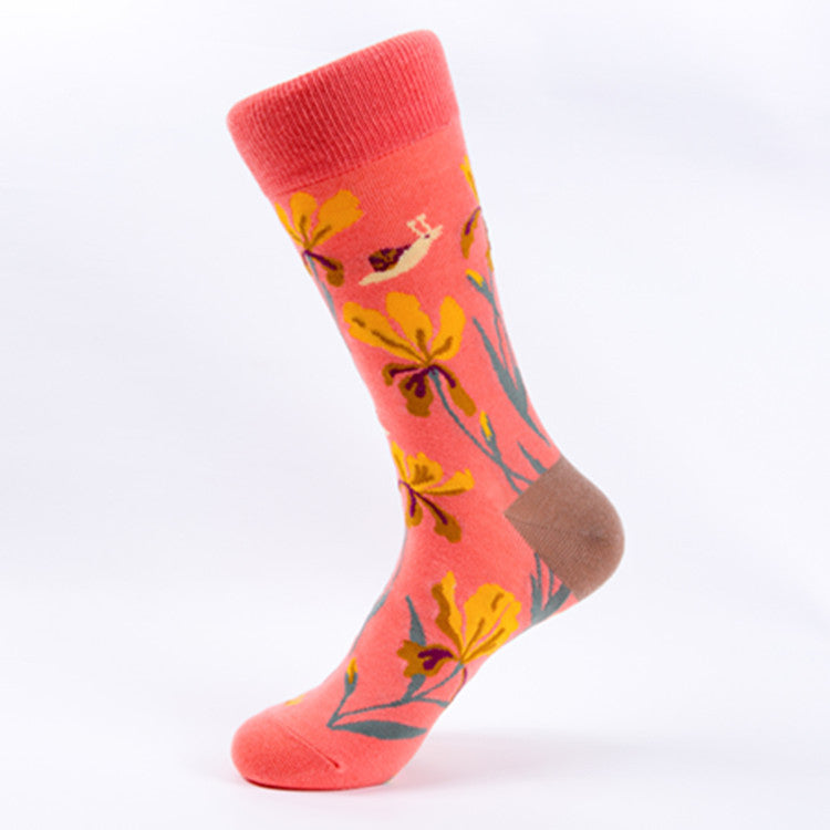 Autumn & Winter Bright Floral Pattern Mid-Calf Cotton Casual Socks