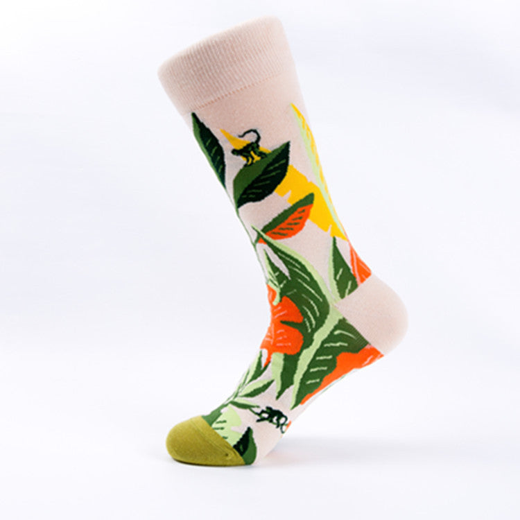 Autumn & Winter Bright Floral Pattern Mid-Calf Cotton Casual Socks