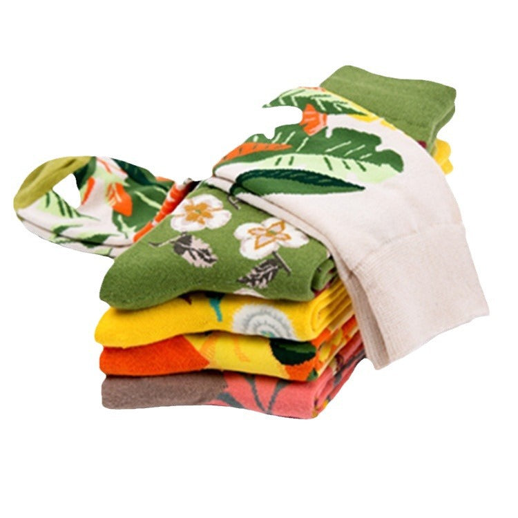Autumn & Winter Bright Floral Pattern Mid-Calf Cotton Casual Socks