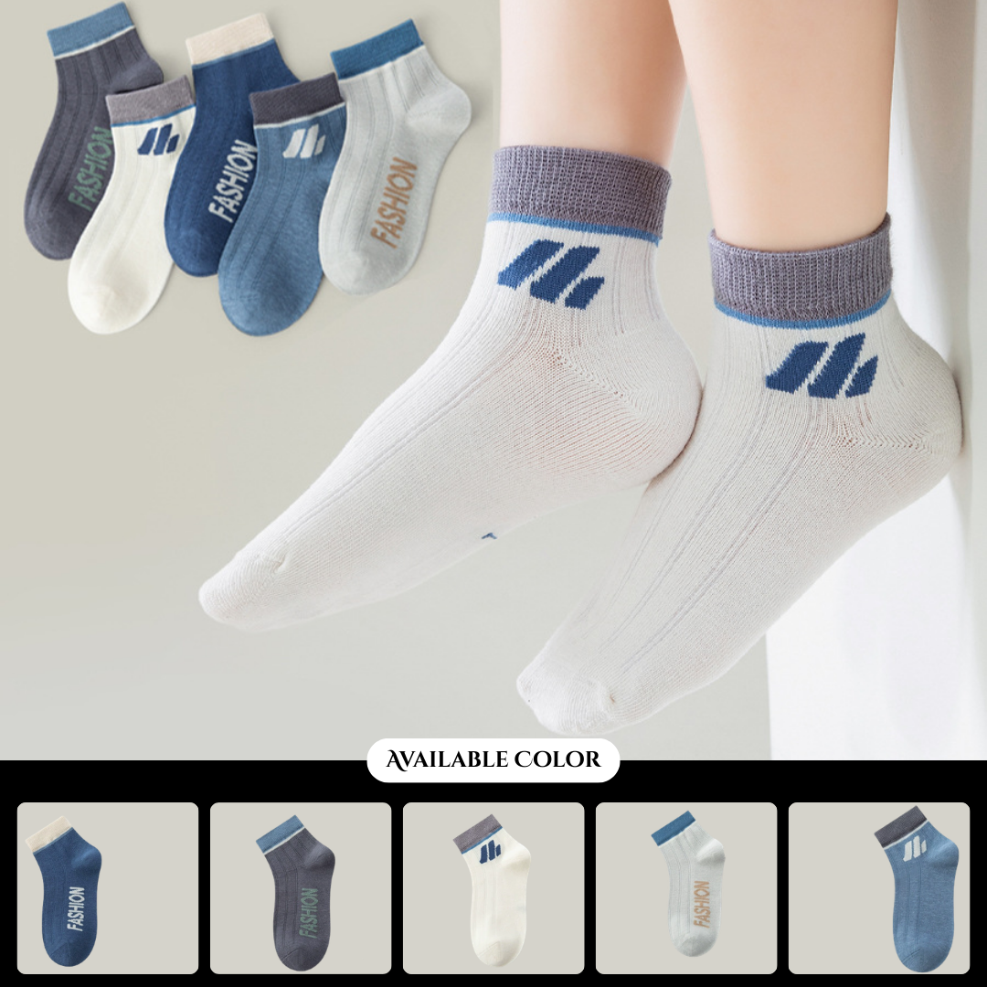 Boys' socks, spring/summer thin style, Class A combed cotton, casual short-cut, seamless, trendy socks for medium and large children and teenagers, odor-resistant.