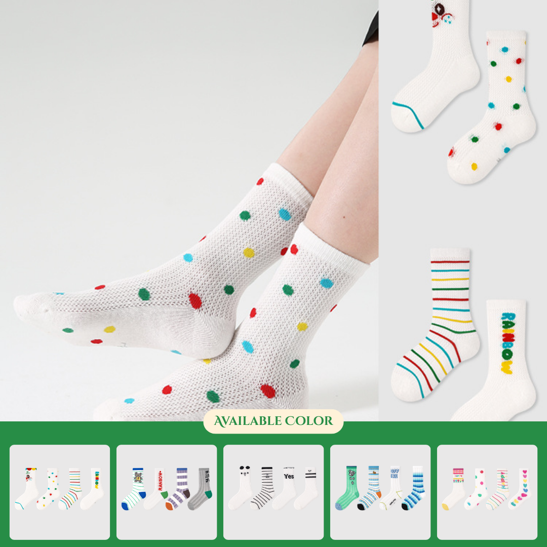 Children's Socks Wholesale Spring/Summer New Rainbow Bubble Mesh Socks Cotton Seamless Girls' Mid-Calf Socks