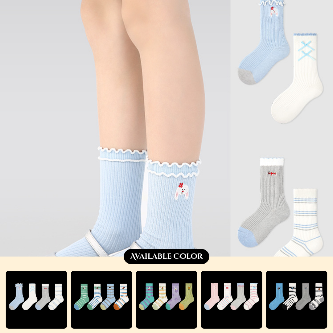 Children's Socks Wholesale Spring/Summer New Style Misty Blue Rabbit Language Double Needle Mid-Calf Socks Long-staple Cotton Boys and Girls Baby Socks