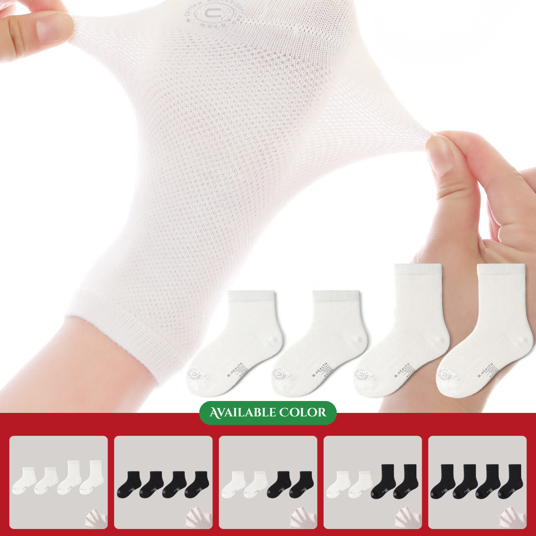 Children's socks, spring and summer thin style, boys' and girls' baby socks, summer mesh breathable cotton antibacterial pure white student socks