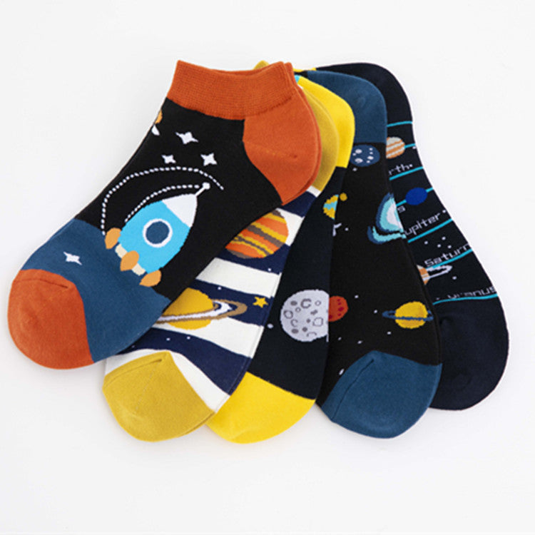 Colorful Astronaut Boat Socks – Casual Style with Double-Thickened Toe & Heel