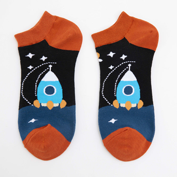 Colorful Astronaut Boat Socks – Casual Style with Double-Thickened Toe & Heel