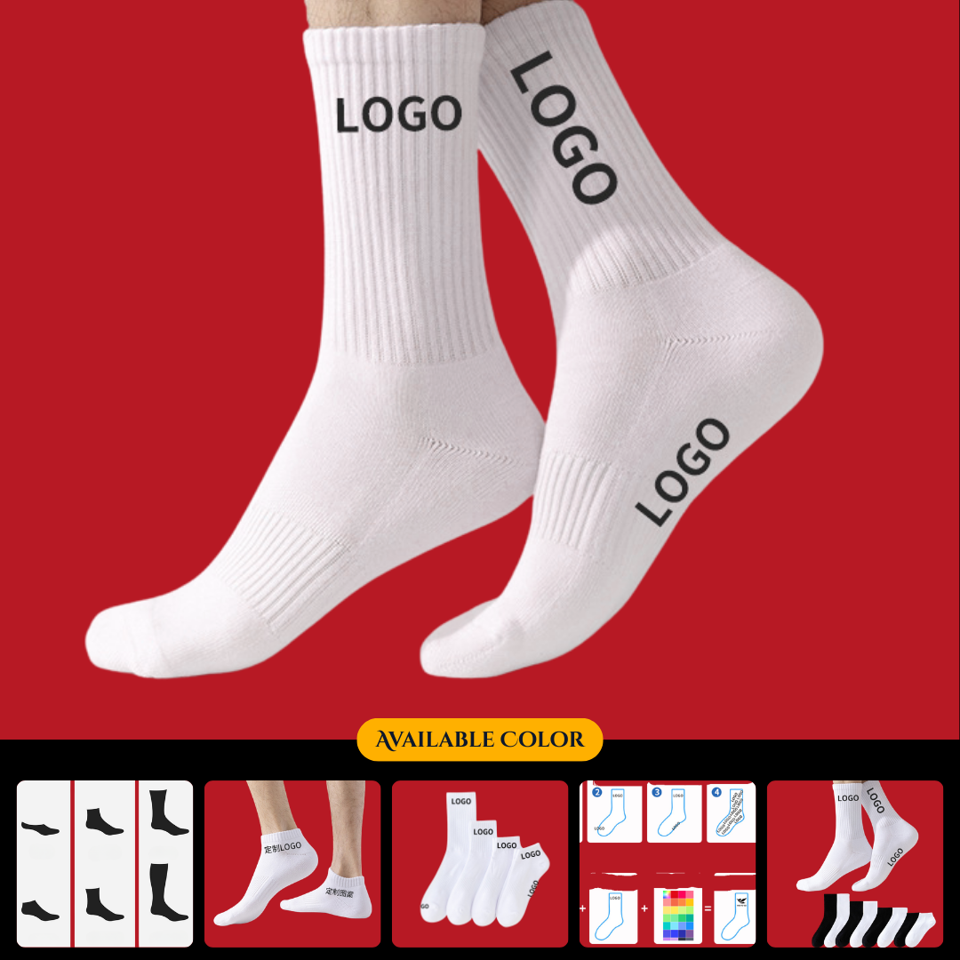 Custom Sports Socks for Men and Women Solid Color Black Socks with Logo and Length