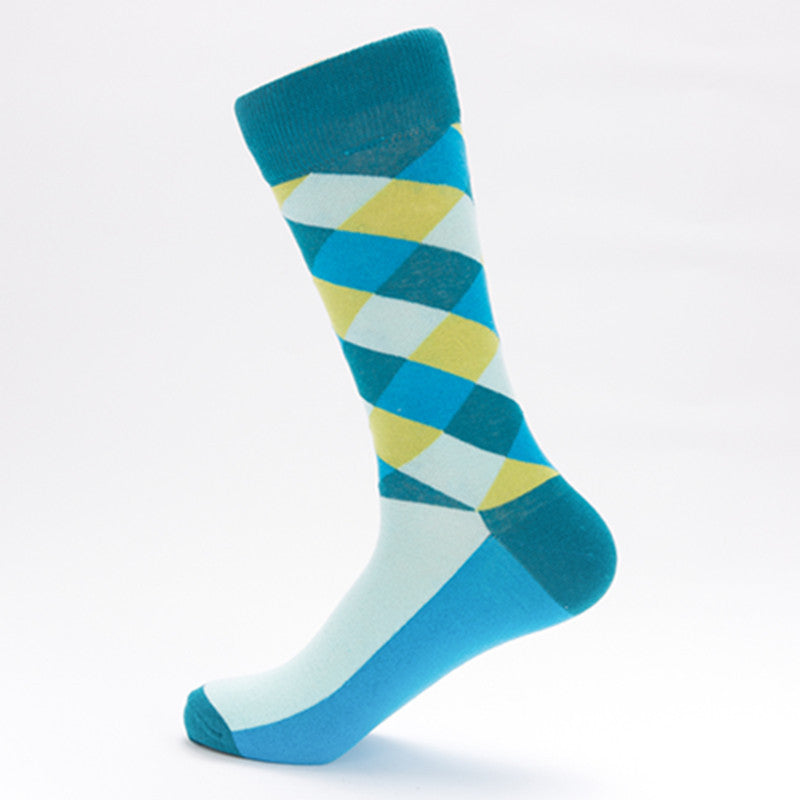 European & American Style Diamond Mid-Calf Socks for Casual & Sports Wear