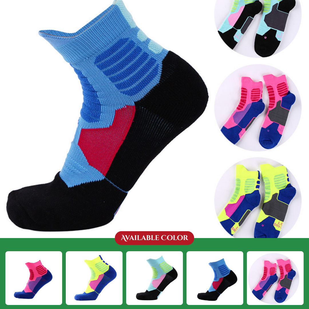 Men's elite mid-top color-blocked terry cloth sole sports socks, sweat-wicking, non-slip, shock-absorbing training mid-calf basketball socks