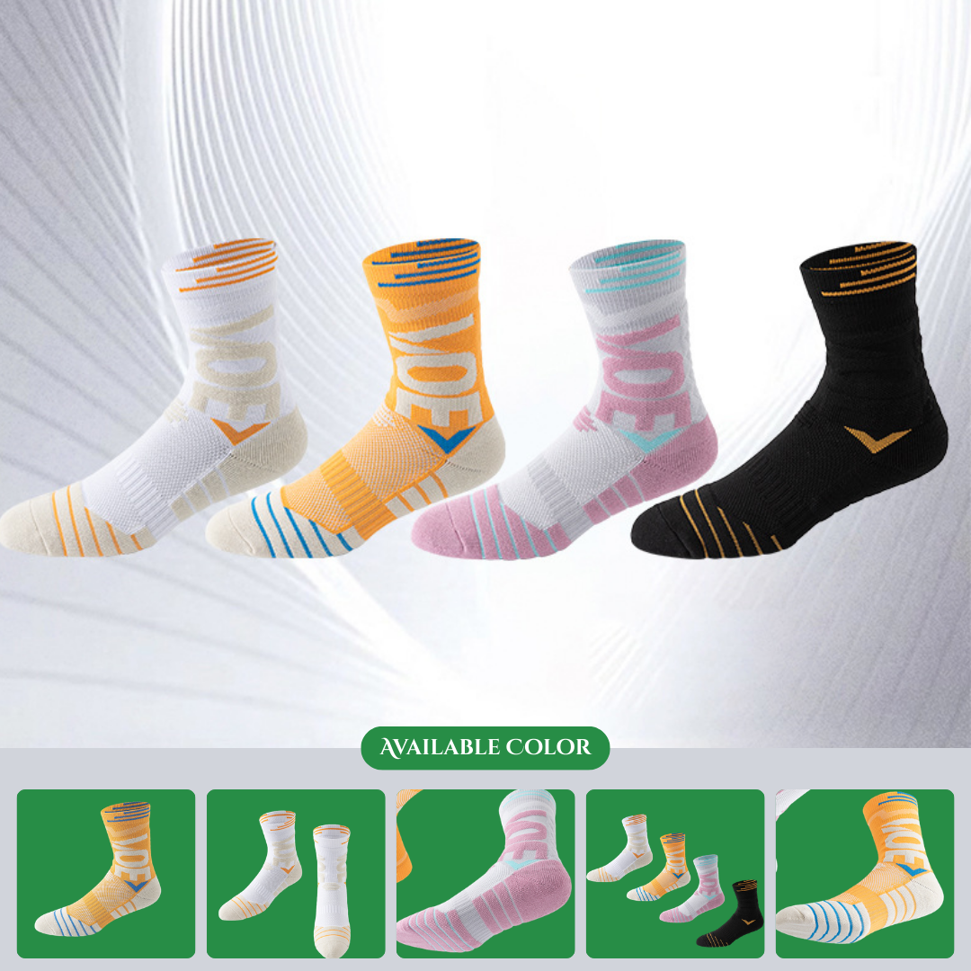 Men's high-top athletic socks, lettered high-top elite socks, mid-calf professional basketball socks with terry cloth sole for shock absorption.