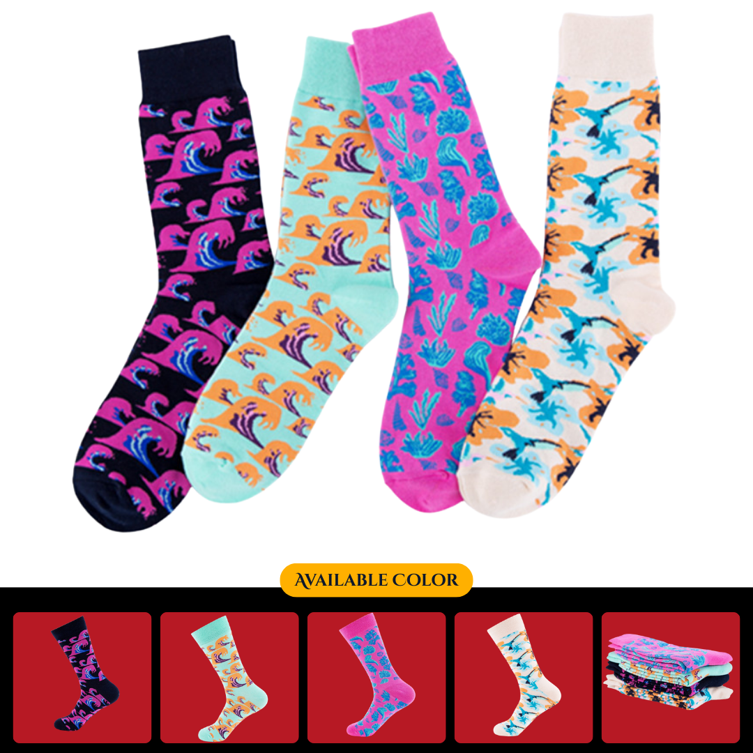 In-stock trendy colorful mid-calf cotton socks, casual cross-border factory seaweed series socks.
