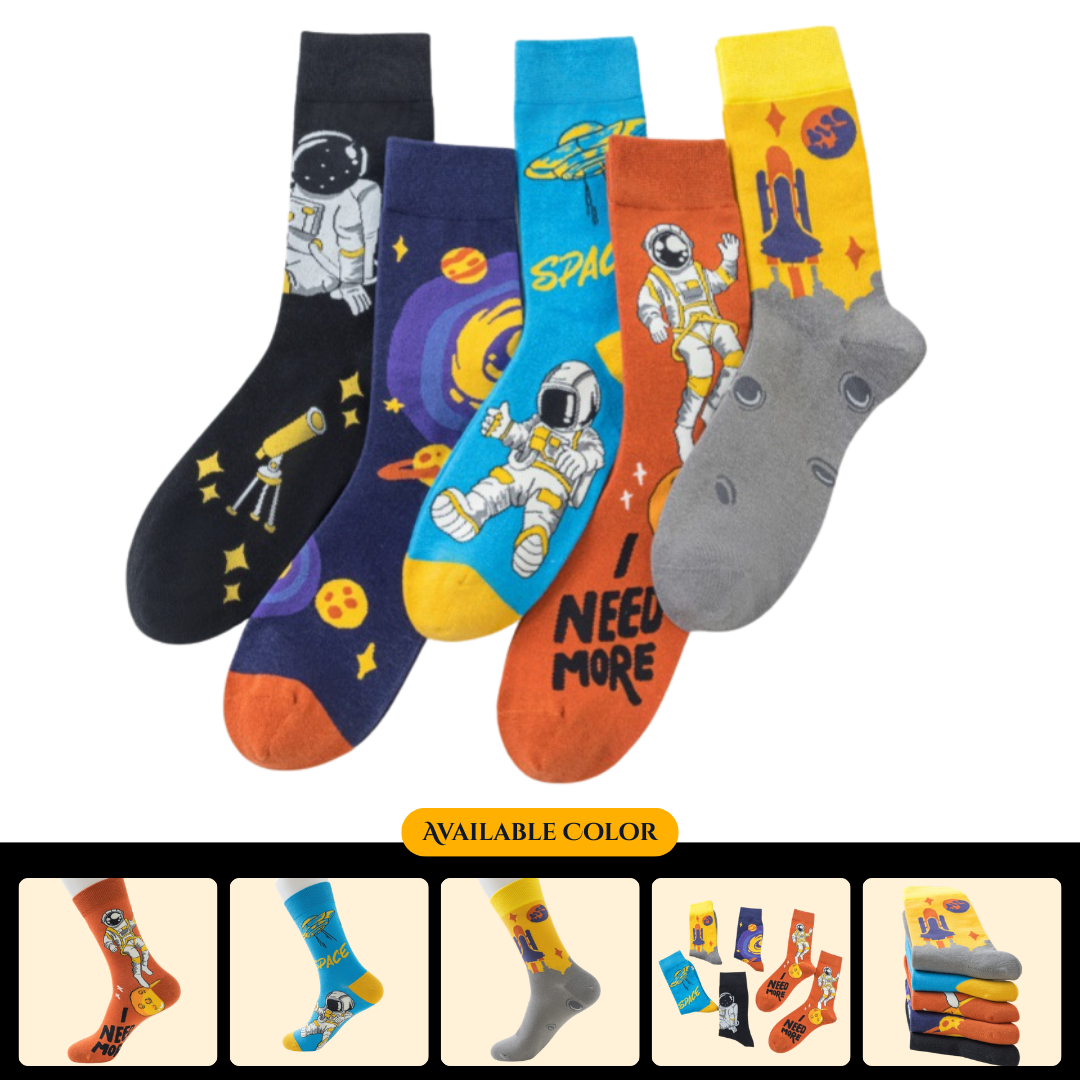 New arrivals, trendy and fashionable socks, wholesale, casual men's cotton socks, astronaut series mid-calf socks, no clips.