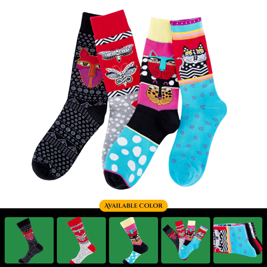 In-stock cross-border autumn and winter new style socks, cat and butterfly pattern socks, casual and fashionable mid-calf trendy socks, wholesale from the manufacturer.