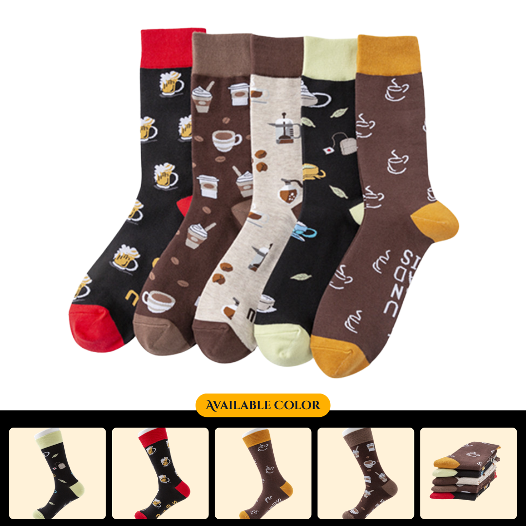 New arrivals in stock! Colorful trendy mid-calf and high-calf cotton socks, beverage series, patterned casual trendy men's socks wholesale.