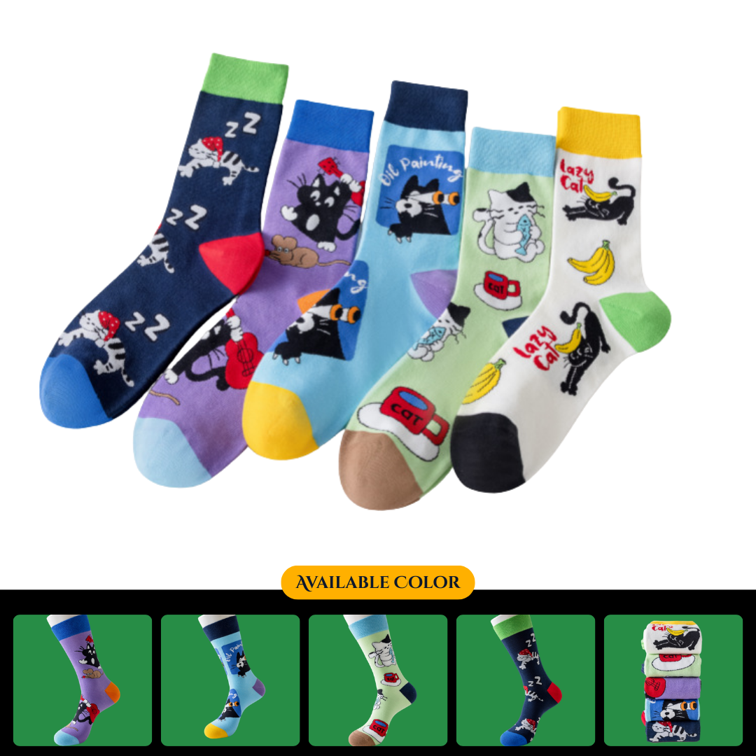 New Autumn/Winter Men's Socks, Trendy Socks, Men's Long Cotton Socks, Cat Series Casual Jacquard Socks Wholesale