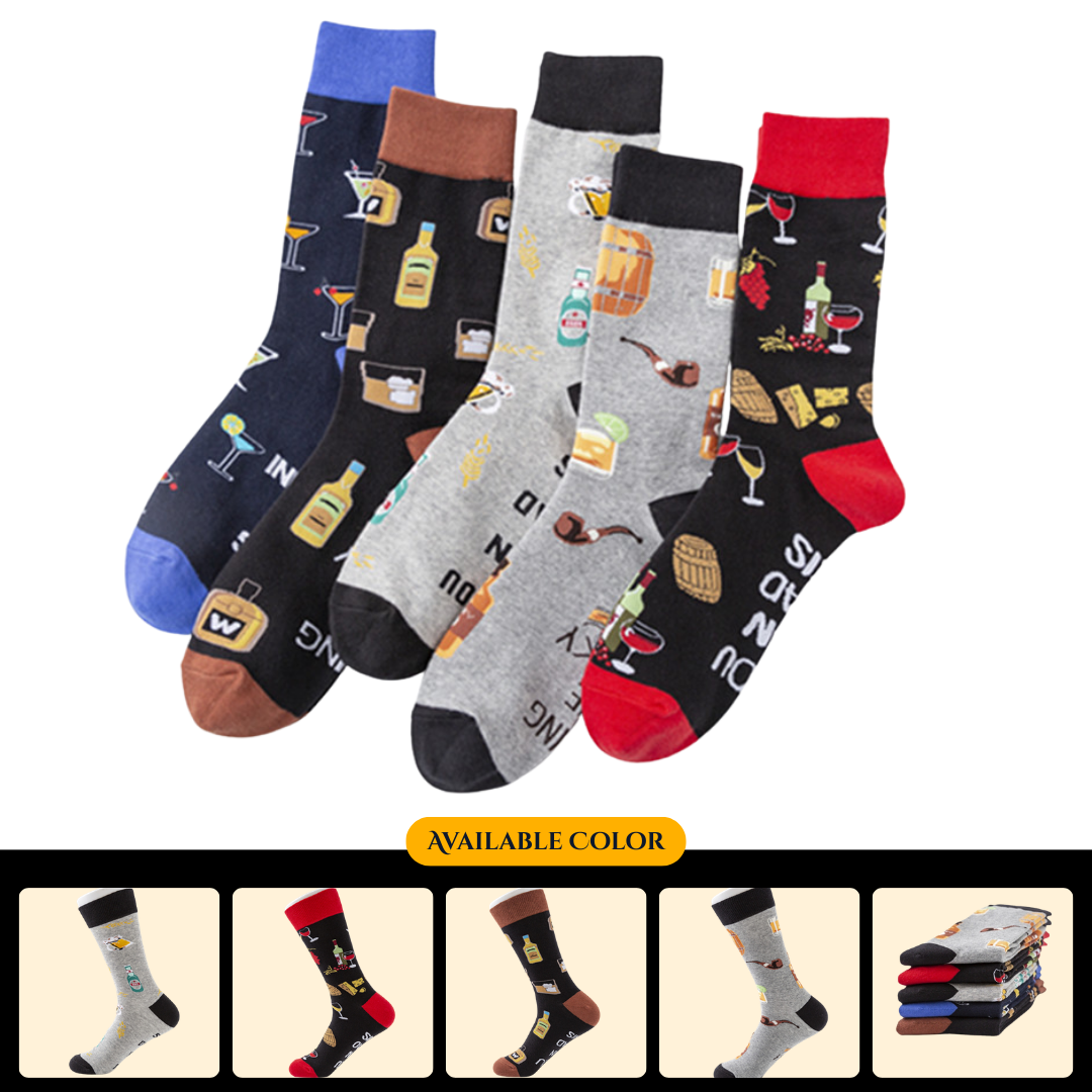 New colorful trendy mid-calf and high-calf cotton socks, beverage series, casual and fashionable men's socks wholesale.