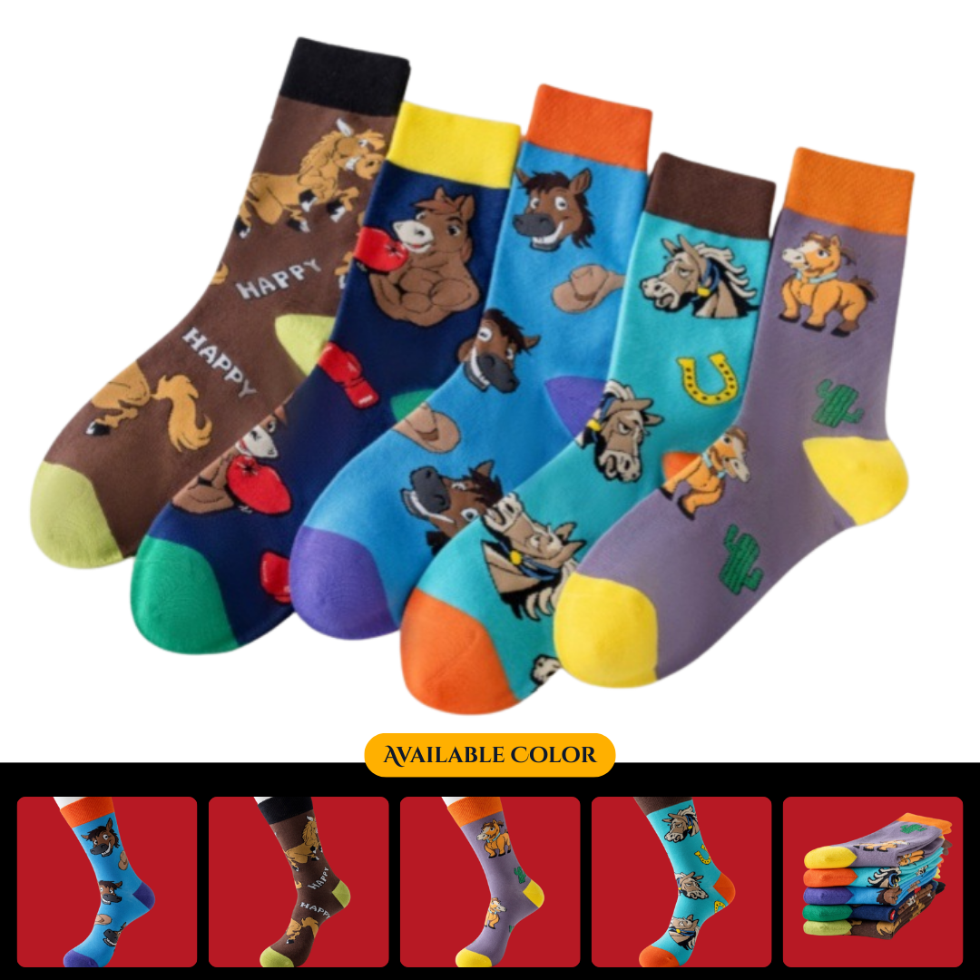 New Autumn/Winter Men's Socks, Trendy Socks, Men's Long Cotton Socks, Horse-themed Casual Jacquard Socks Wholesale