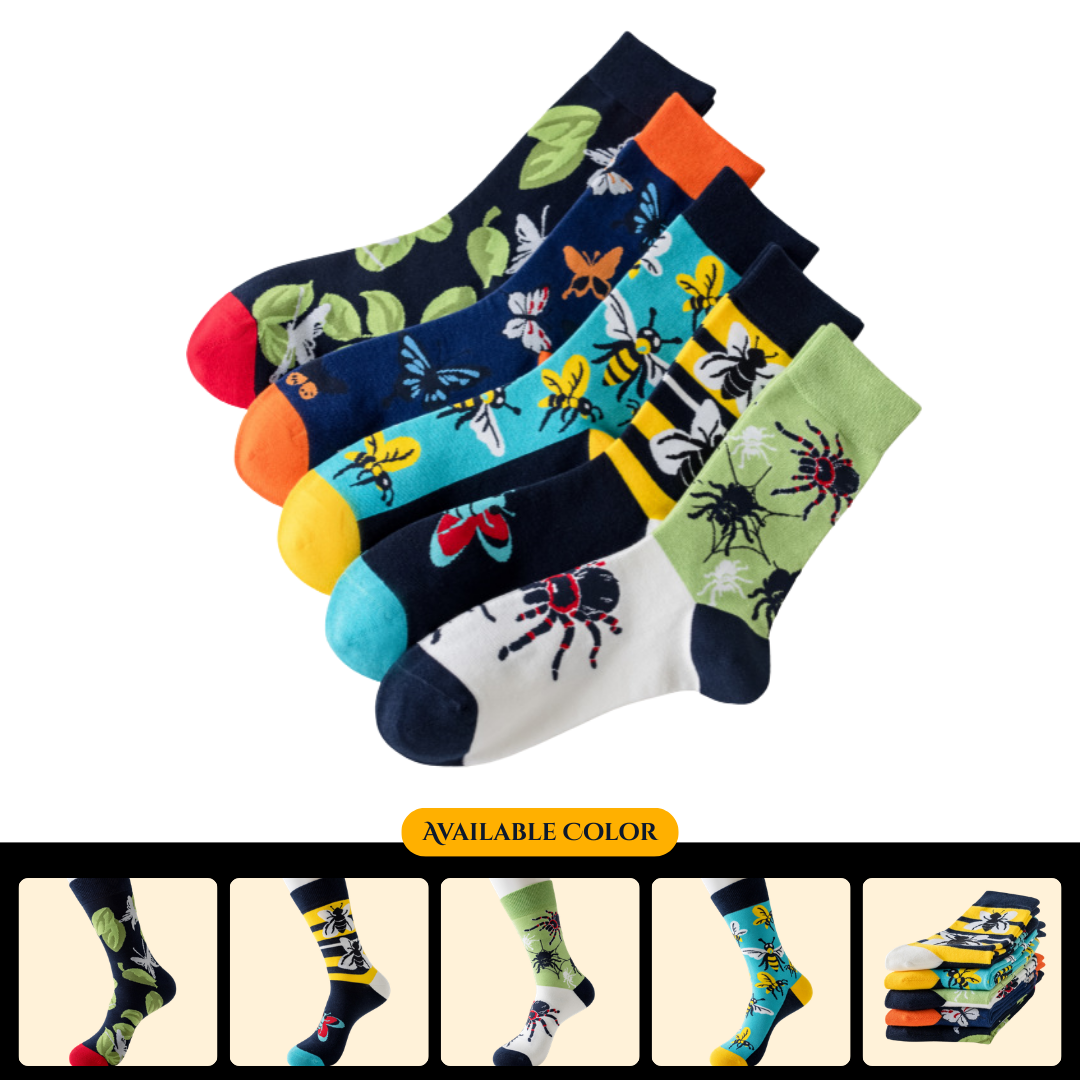 New Autumn/Winter Men's Socks, Trendy Socks, Men's Long Cotton Socks, Insect Series, Casual Jacquard Socks Wholesale