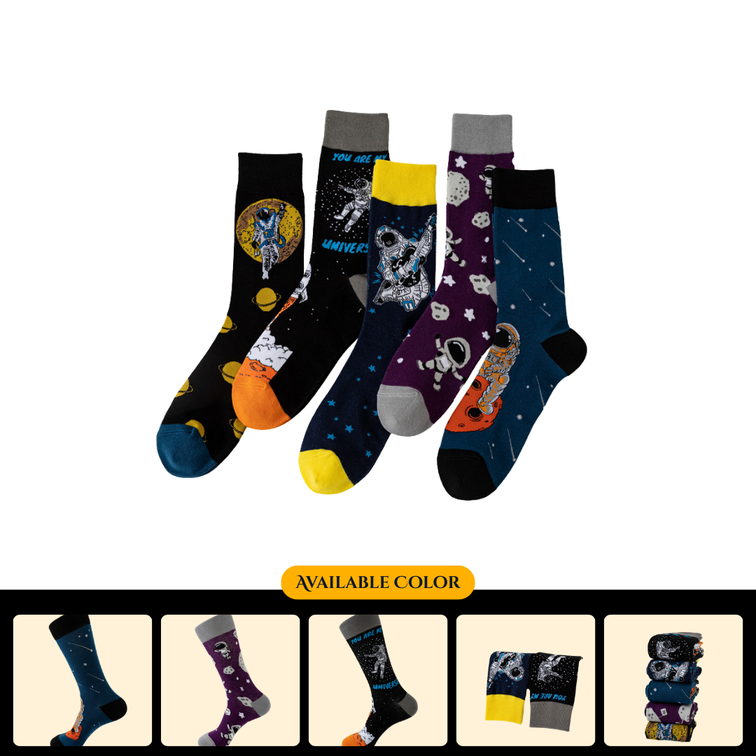 New autumn/winter trendy socks, new happy socks, astronaut abstract knee-high socks, unique men's socks with thickened toe and heel.
