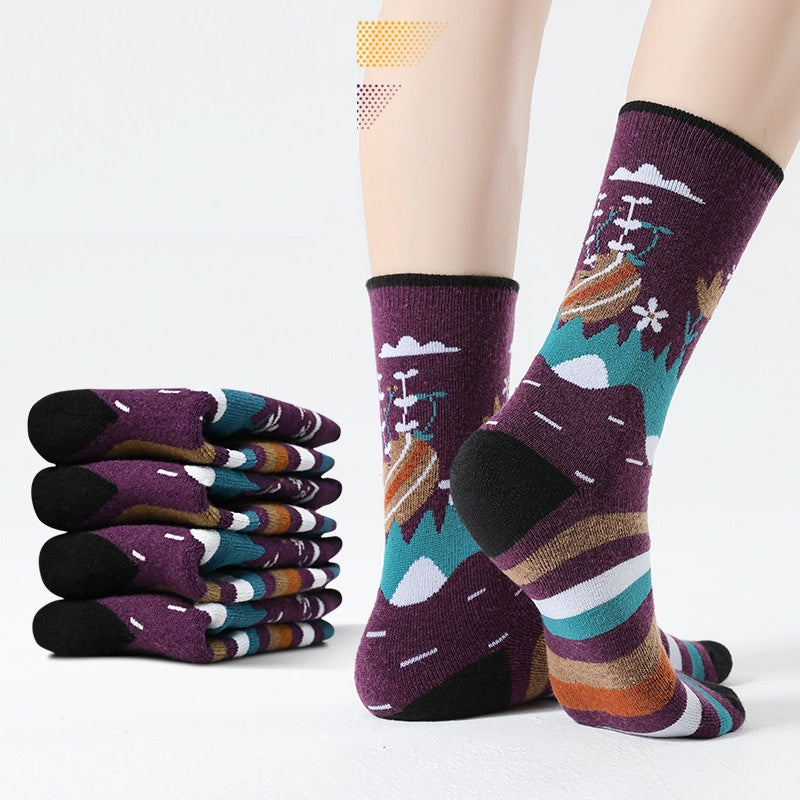 Outdoor Ski & Hiking Wool Socks – Thick Wool Terry, Mid-Calf Sports Socks for Men & Women