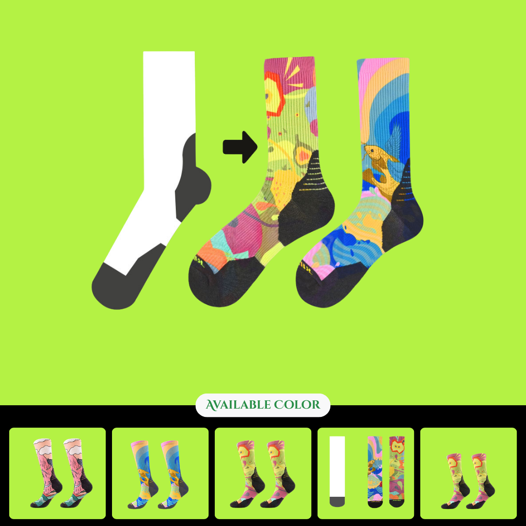 Wool hiking and trekking mid-calf socks with 360-degree digital printing, suitable for running and cycling, and 3D digital printing.