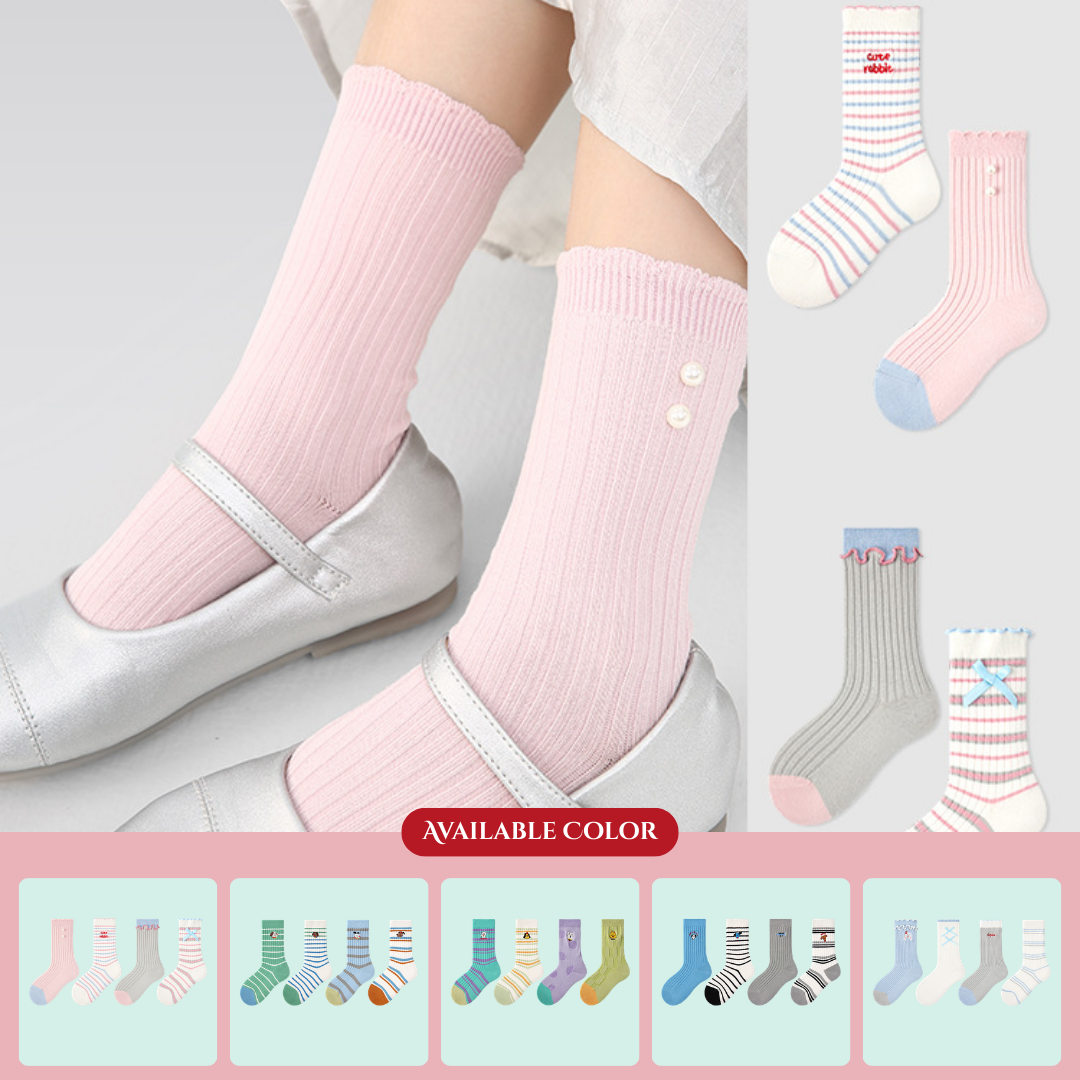 Children's Socks Wholesale Spring/Summer New Style Pearl Rabbit Double Needle Mid-Calf Socks Long-staple Cotton Boys and Girls Baby Socks