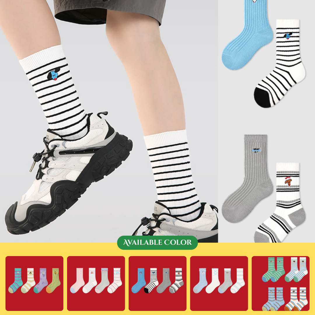 Children's Socks Wholesale Spring/Summer New Style Blue Puppy Double Needle Mid-Calf Socks Long-staple Cotton Boys and Girls Baby Socks